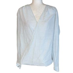 Opus Forberta Blue & White Striped Print Faux Wrap Blouse - XL